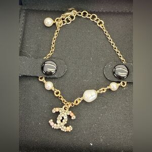 CHANEL Pearl & Crystal Gold Tone Bracelet C20 K